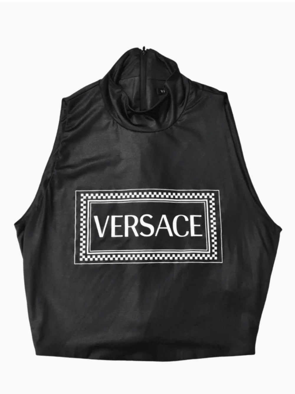 Versace Black Crop Tank with White Logo Plaque